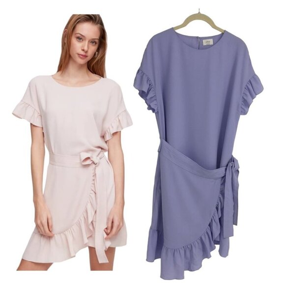 Aritzia Wilfred Periwinkle Ninette Ruffled short sleeve mini wrap dress size S - Picture 1 of 16